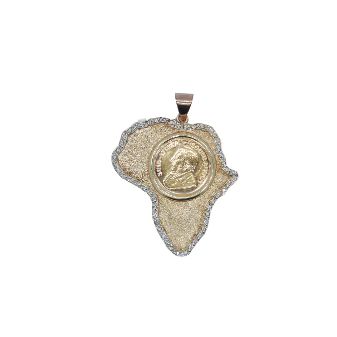 9ct gold Africa map with Kruger Rand
