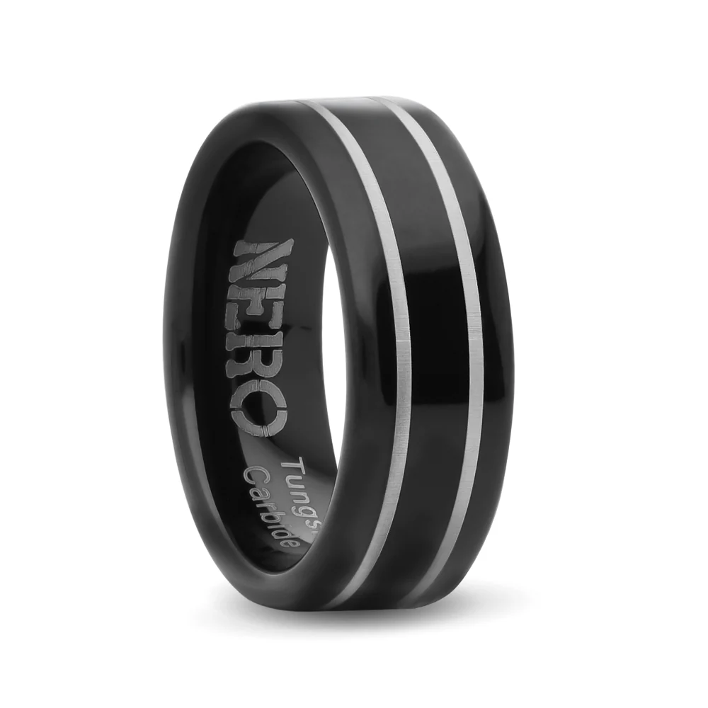 Nero Tungsten silver lining ring