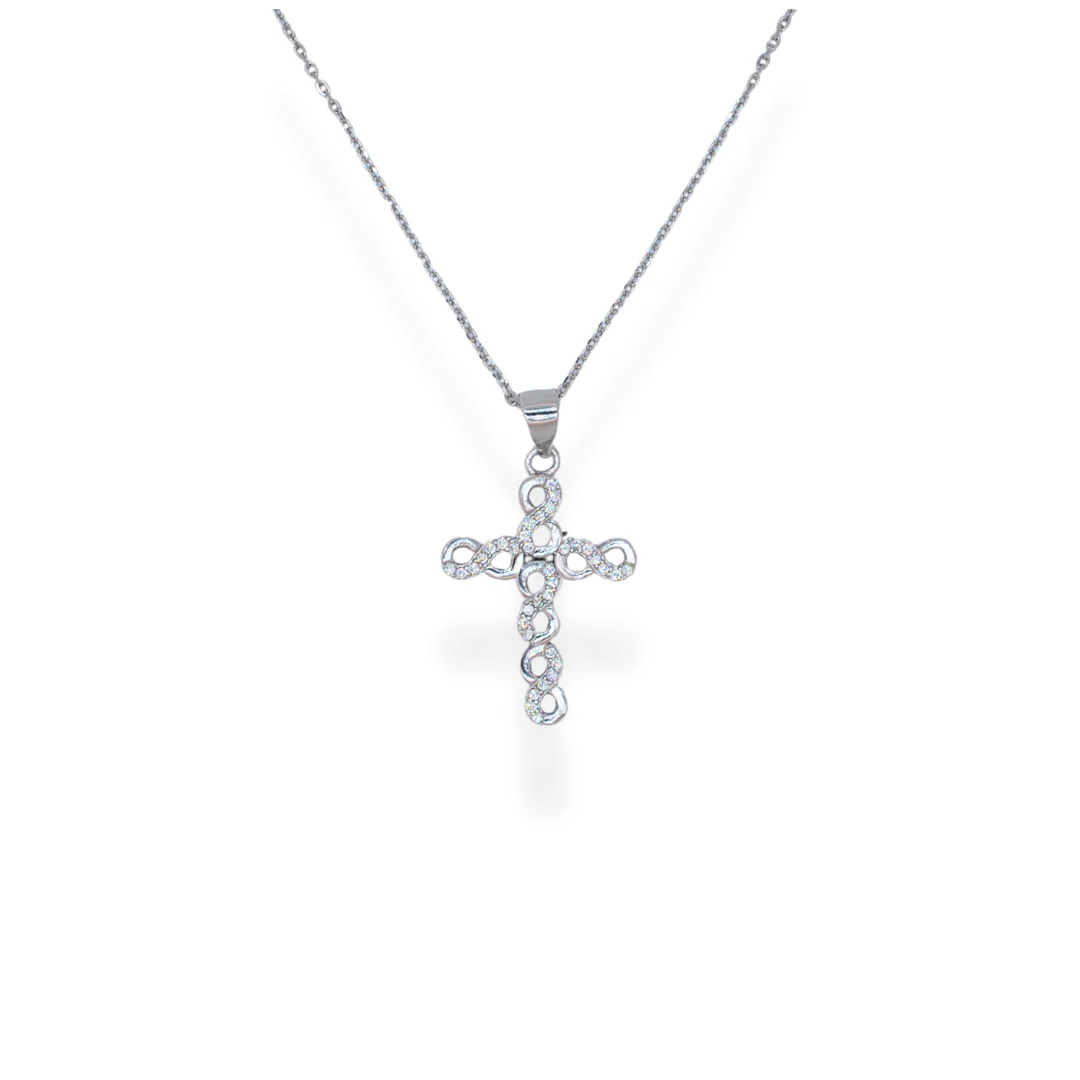 Silver cz cross necklace