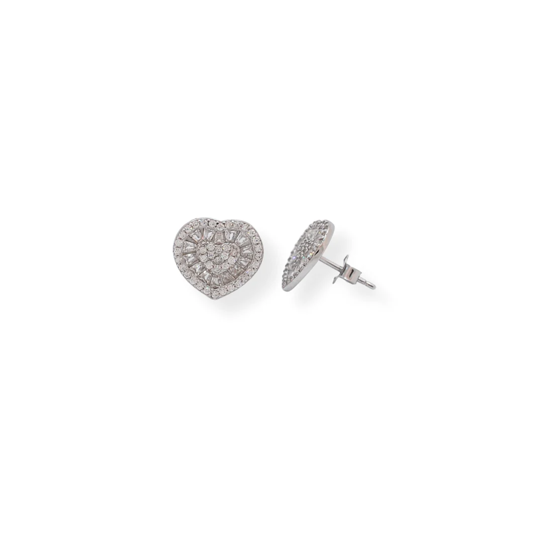 Silver cz heart stud earrings - Image 2