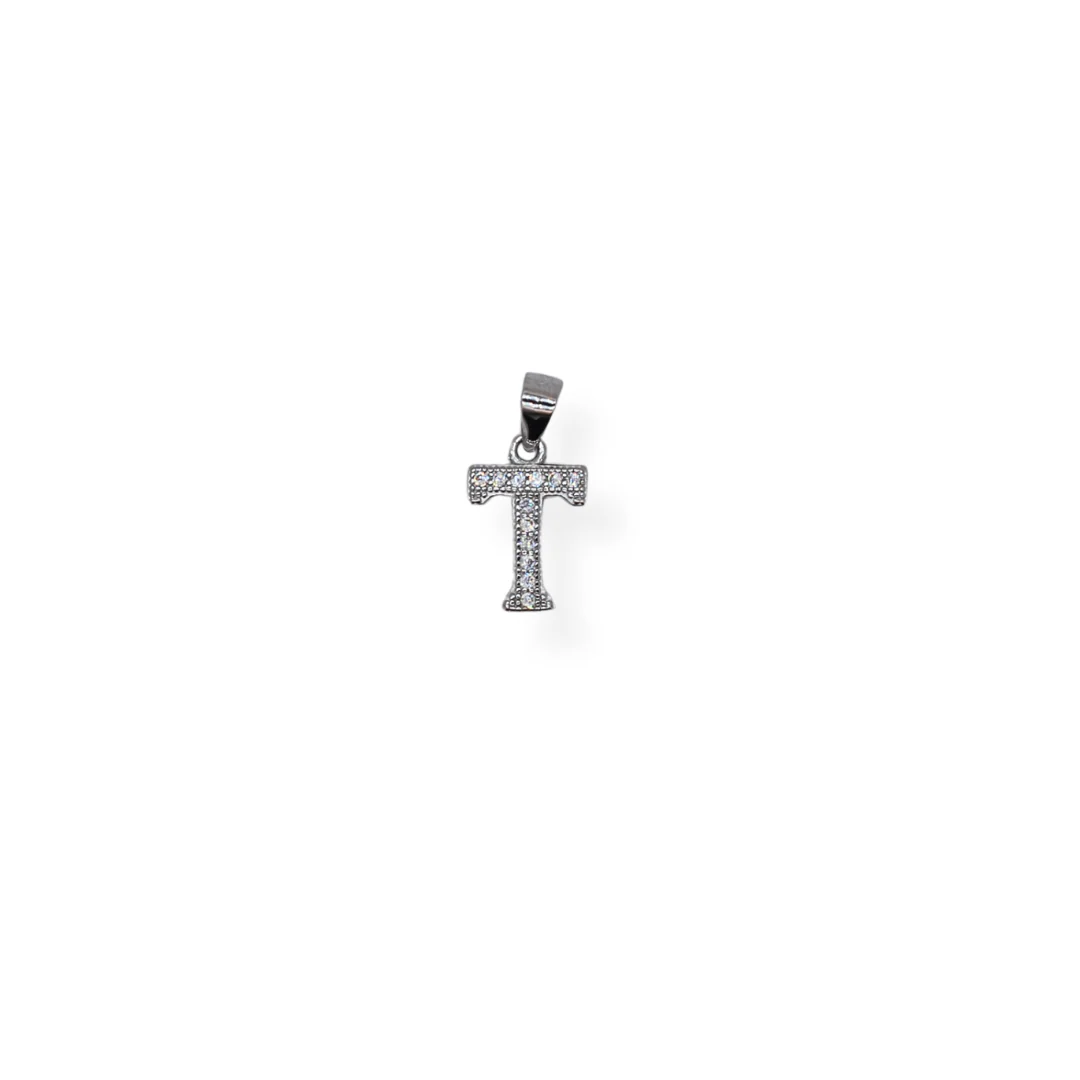 Silver cz letter T