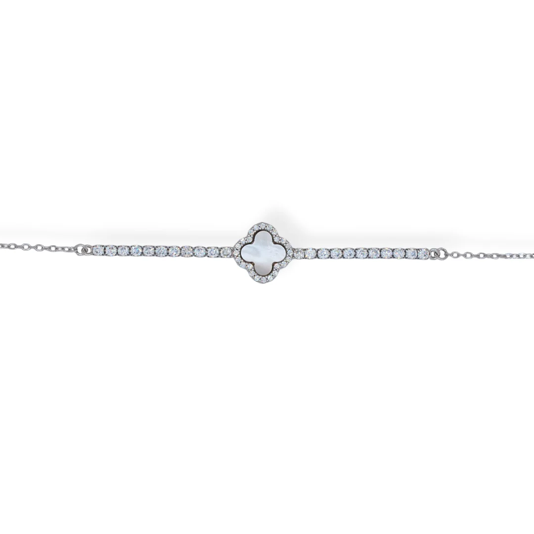 Silver cz pearl bracelet