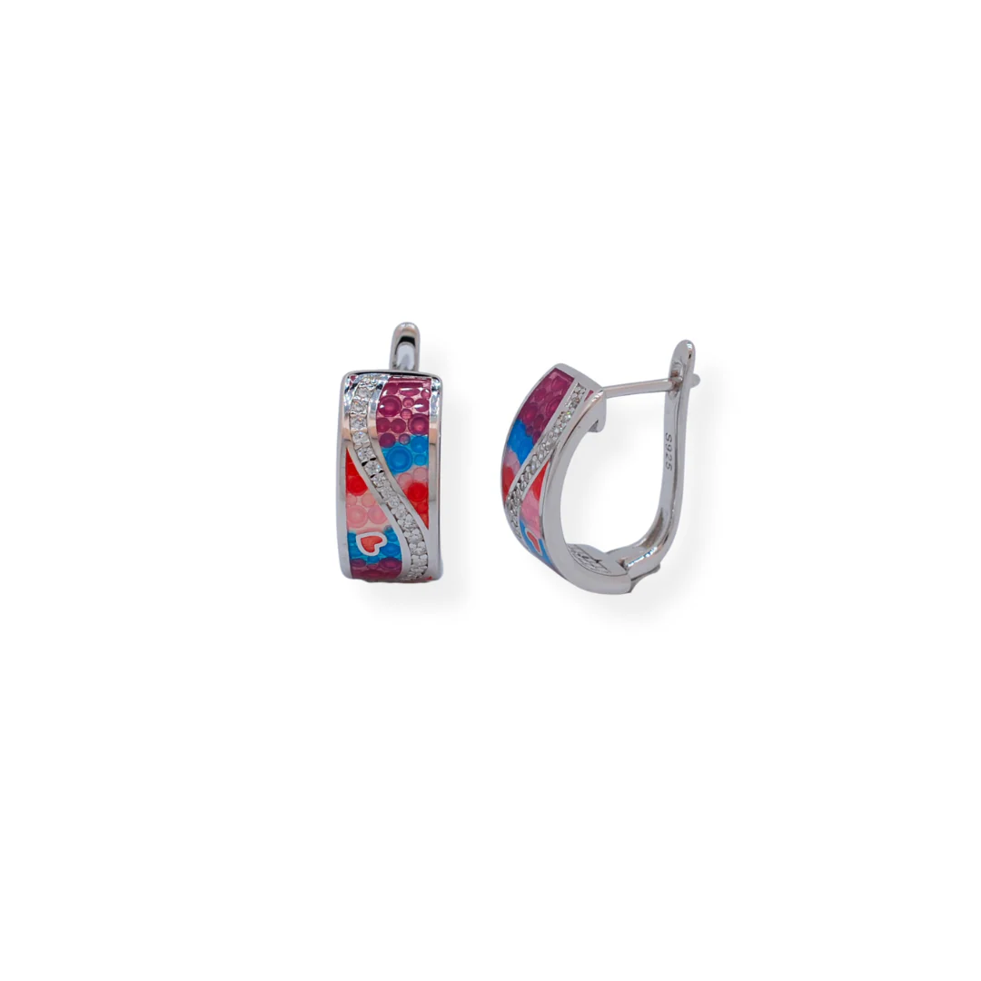 Silver enamel necklace and earrings set - Image 2