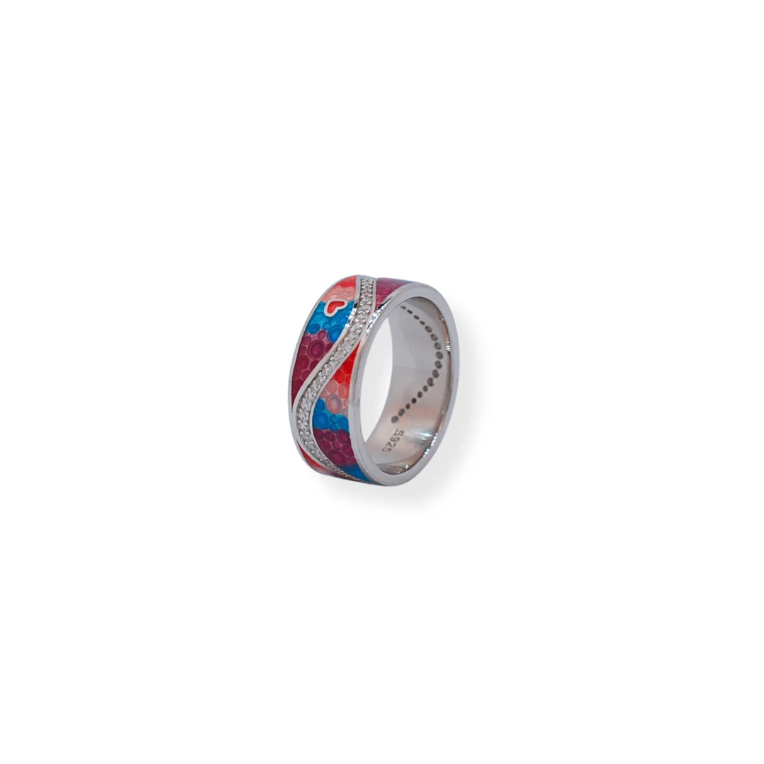 Silver enamel ring - Image 2