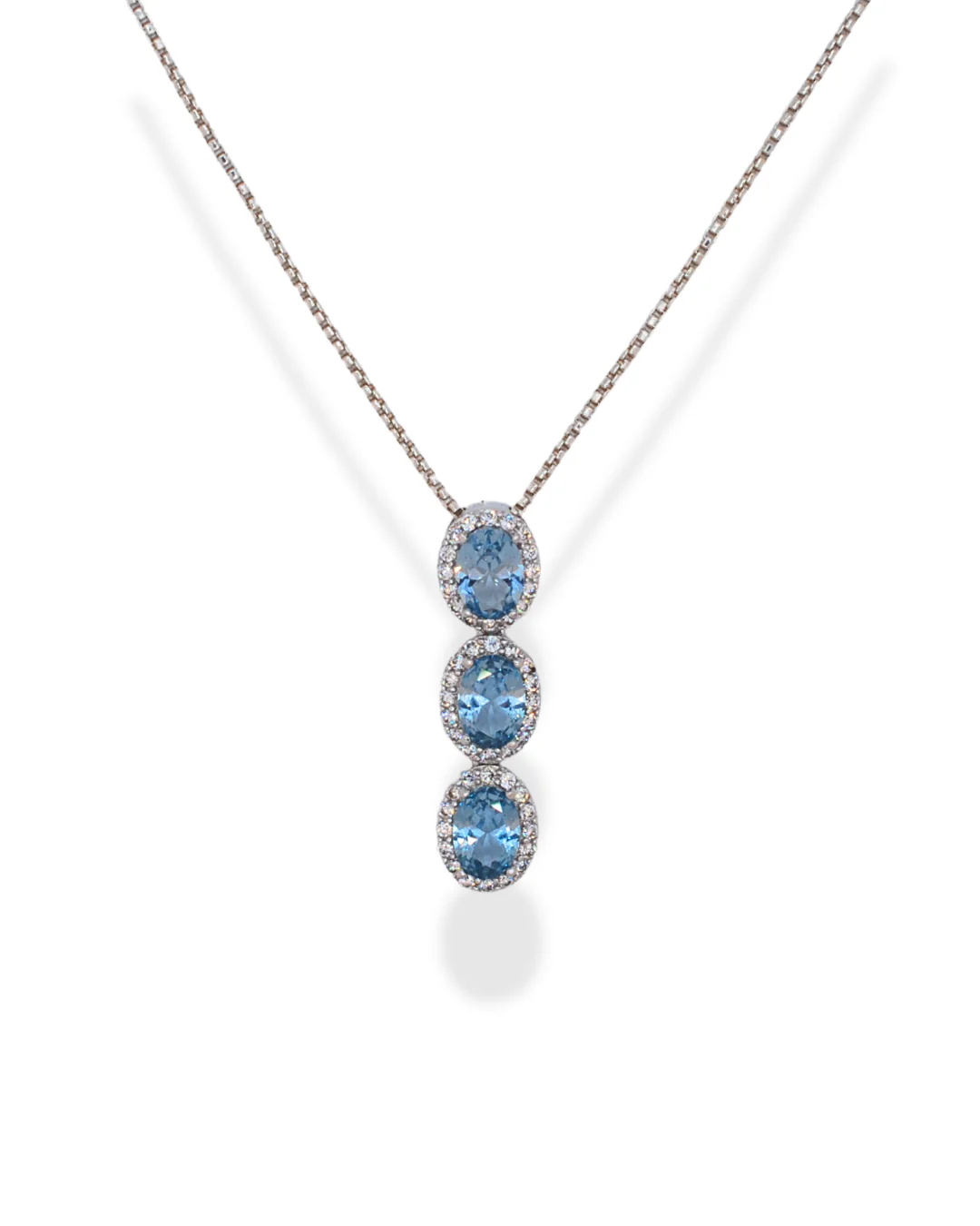 Silver light blue cz necklace
