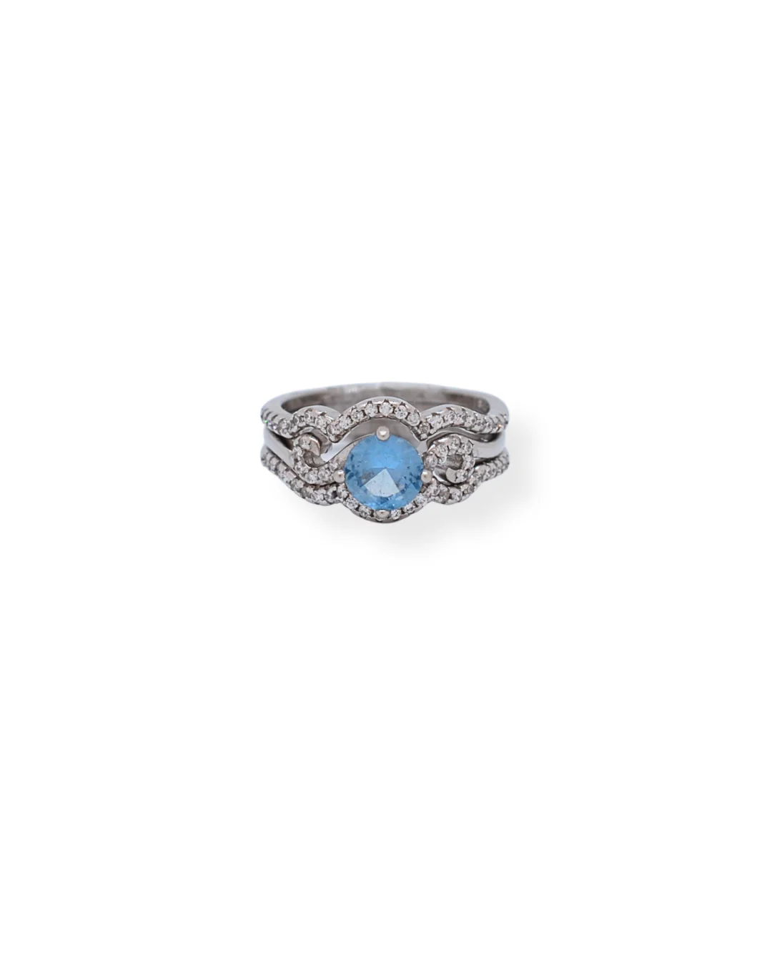 Silver light blue cz ring